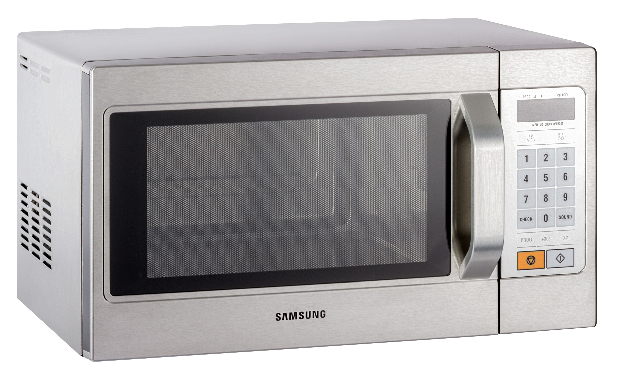 Silver Samsung Microwave Oven With Digital Control And Handle PNG