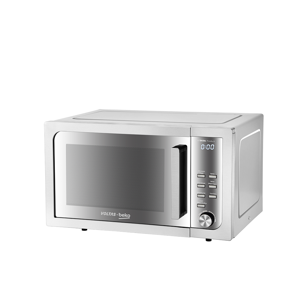 Small Silver Microwave Oven With Turntable And Control Dial PNG