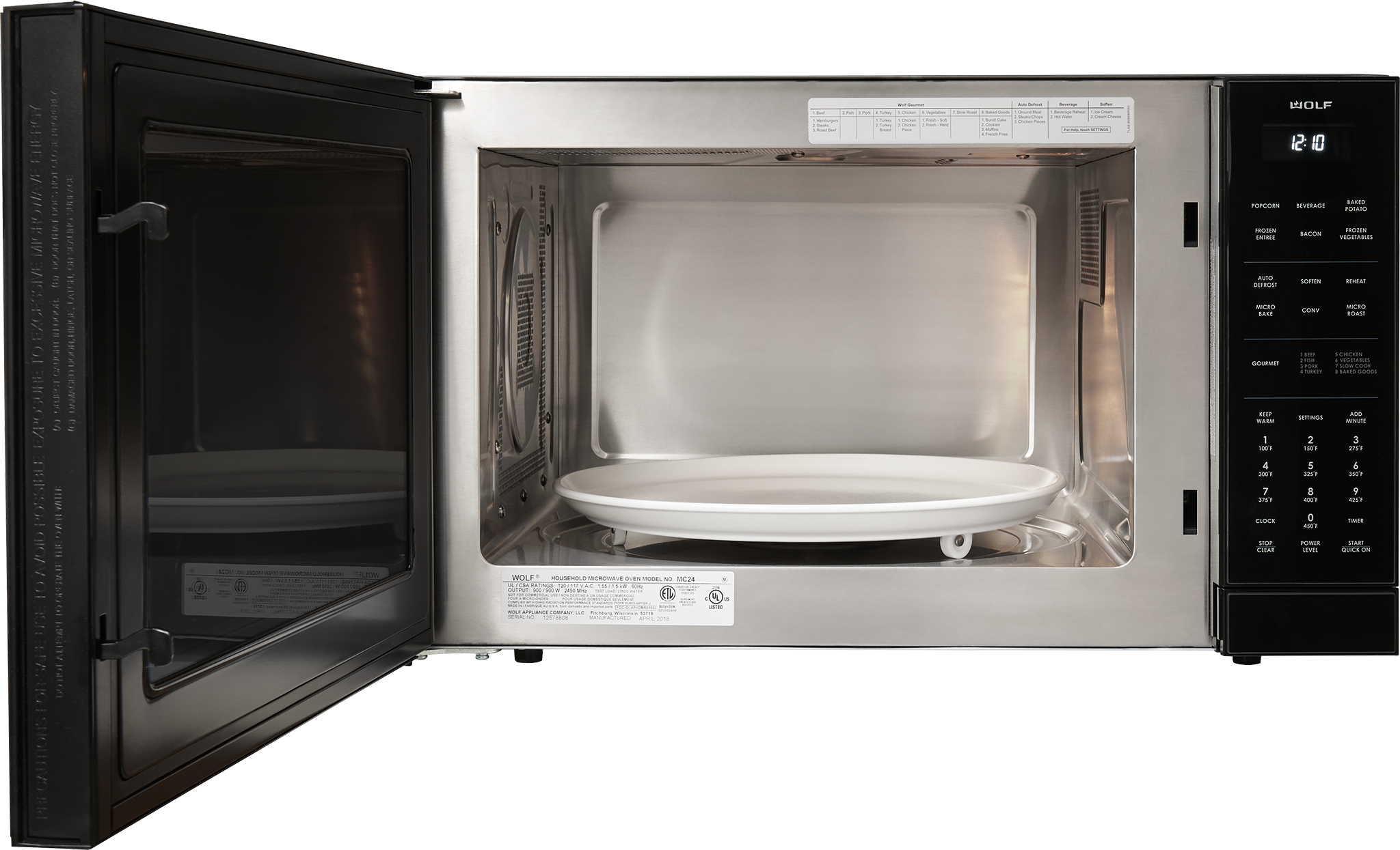 Stainless Microwave Oven Open Door With Glass Turntable Interior PNG