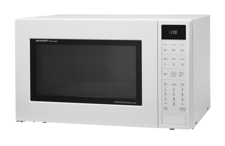 White Countertop Microwave Oven Front View With Side Control Buttons PNG