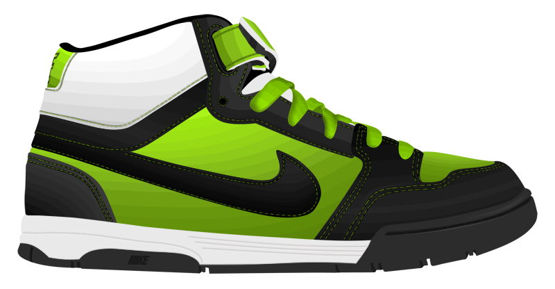 Black And Neon Green Nike High Top Basketball Shoe Side View PNG