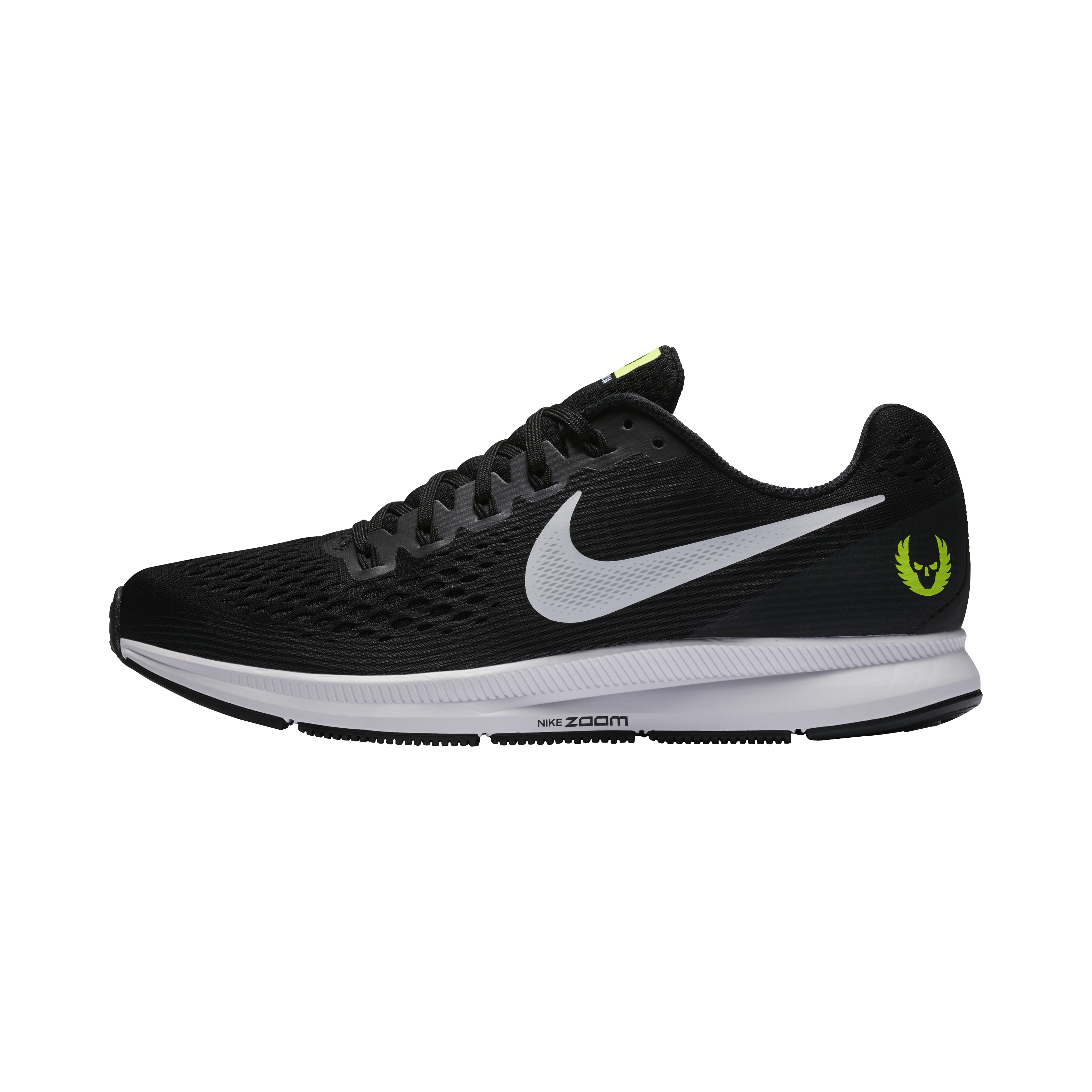 Black Nike Running Shoe With White Swoosh And Cushioned Sole PNG