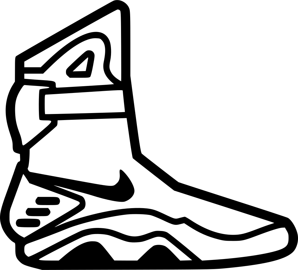 Black Outline Drawing Of Nike High Top Basketball Sneaker PNG