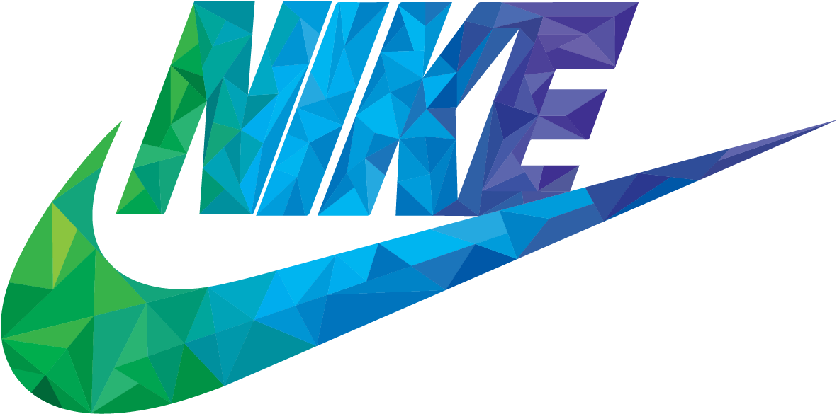 Blue Geometric Pattern Nike Logo With Colorful Swoosh PNG