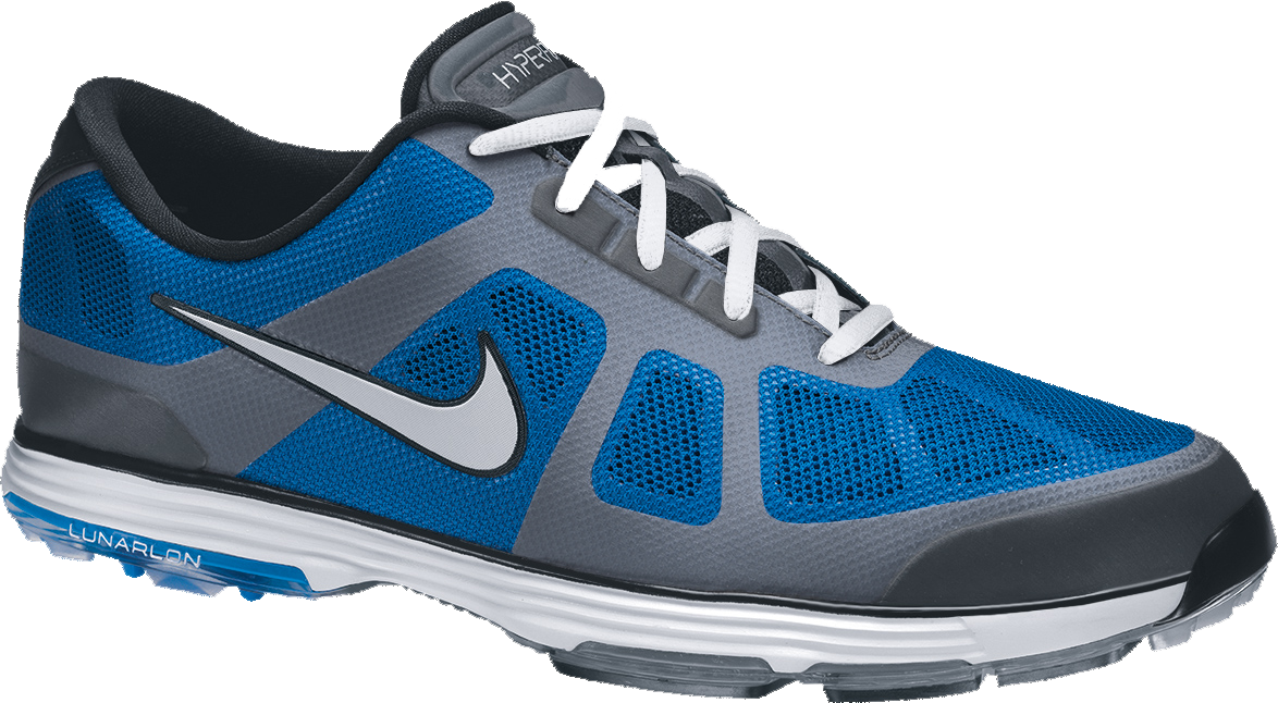 Blue Gray Nike Running Shoe With White Cushioned Midsole PNG