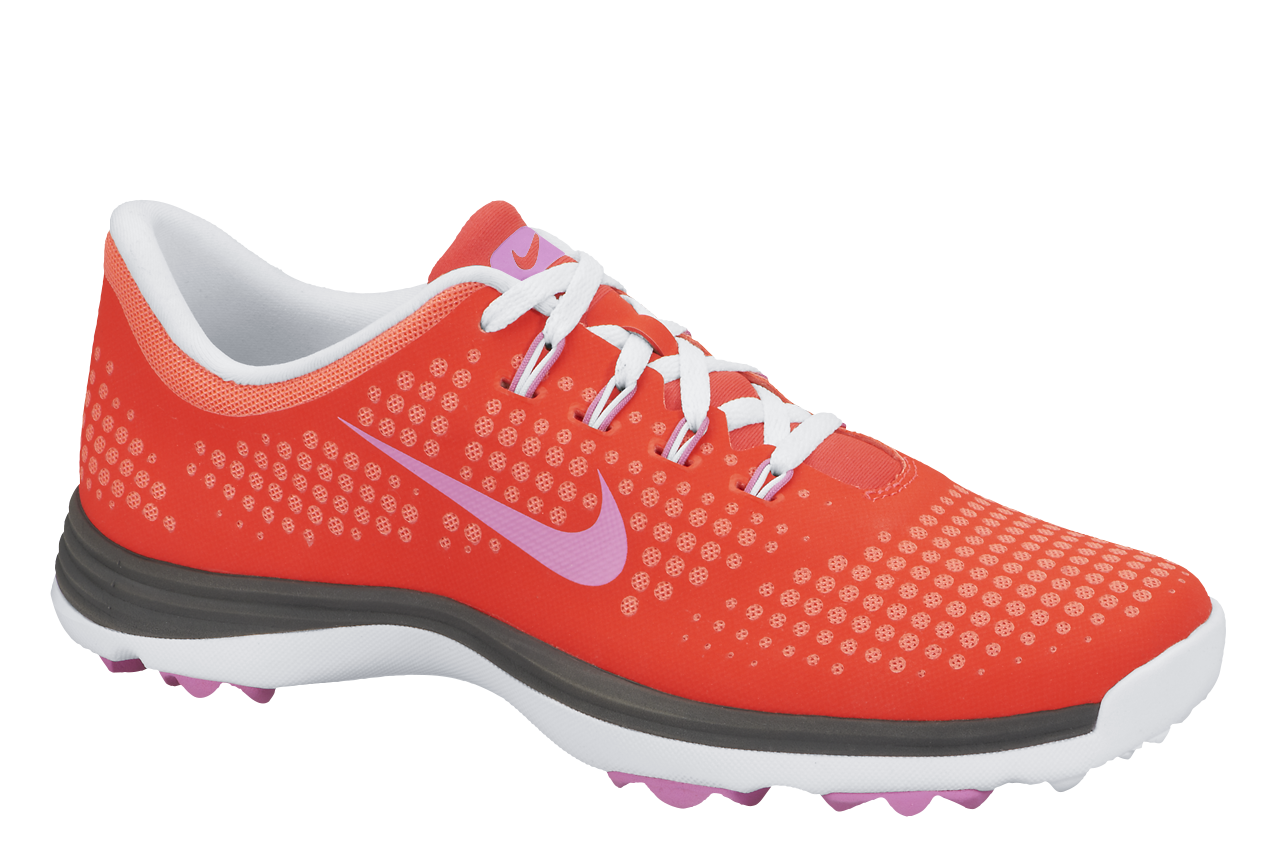 Bright Red Nike Running Shoe With White Swoosh And Pink Sole PNG