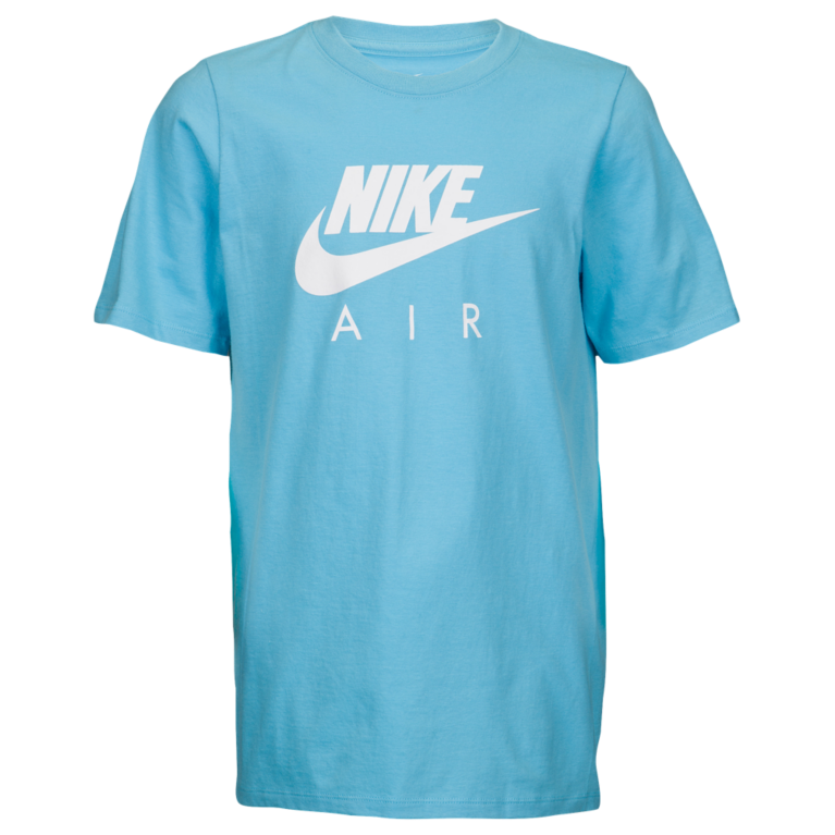 Light Blue Nike Air Graphic T Shirt With White Brand Logo PNG