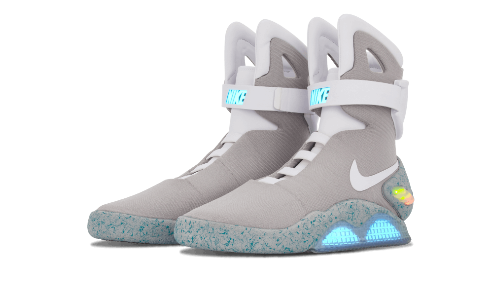 Light Gray Nike High Top Basketball Shoes With Blue Glow Details PNG