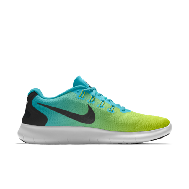 Turquoise And Lime Green Nike Running Shoe Side View Isolated PNG PNG