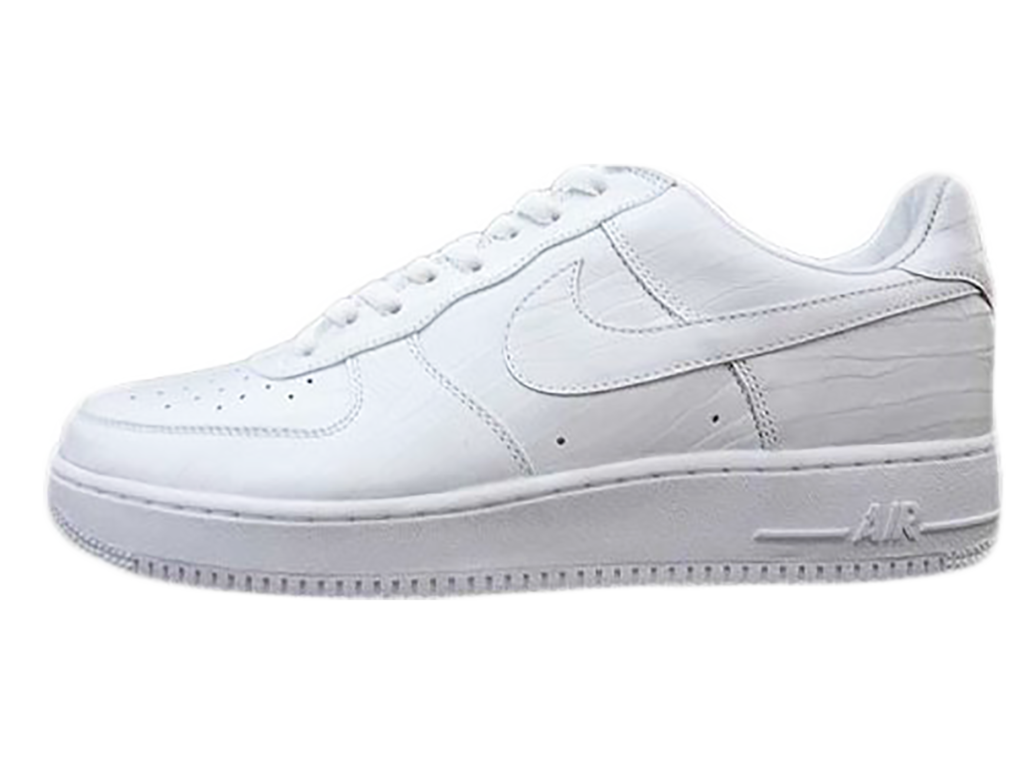 White Nike Air Force Style Low Top Leather Sneaker Side View PNG