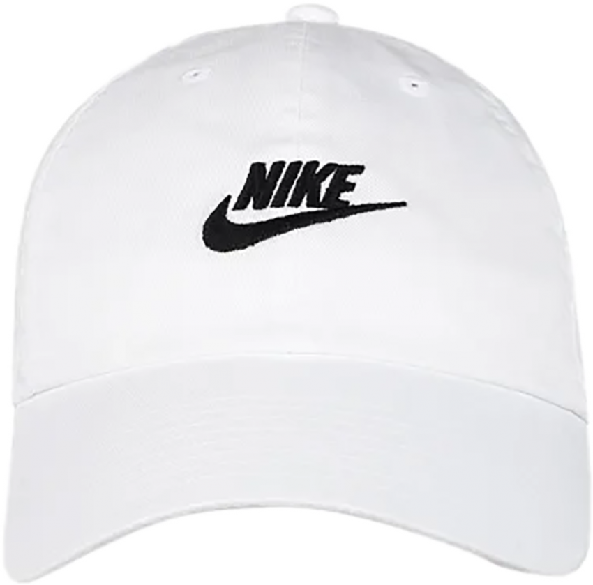 White Nike Baseball Cap With Black Embroidered Swoosh Logo PNG