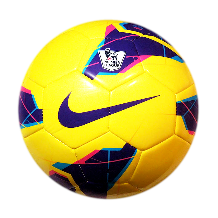 Yellow Nike Soccer Ball With Purple And Blue Geometric Panels PNG