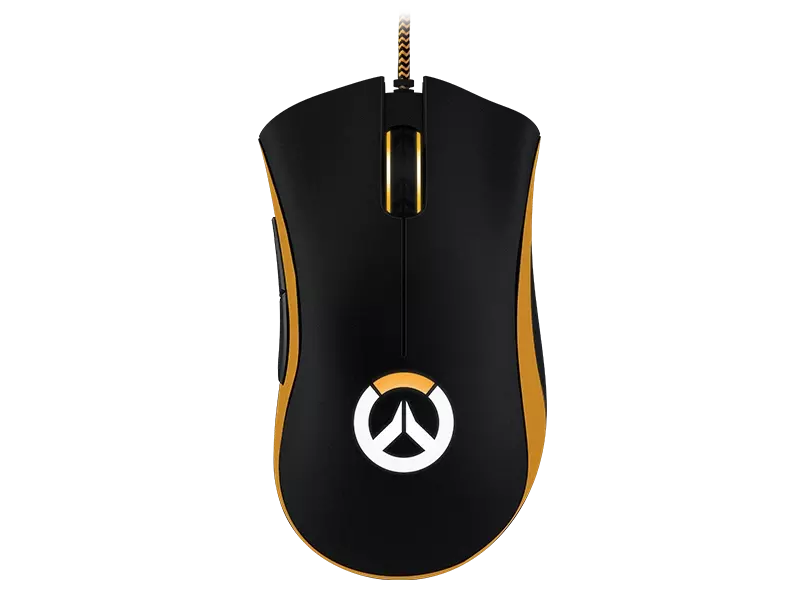 Black And Gold Overwatch Gaming Mouse With Wired USB Connector PNG