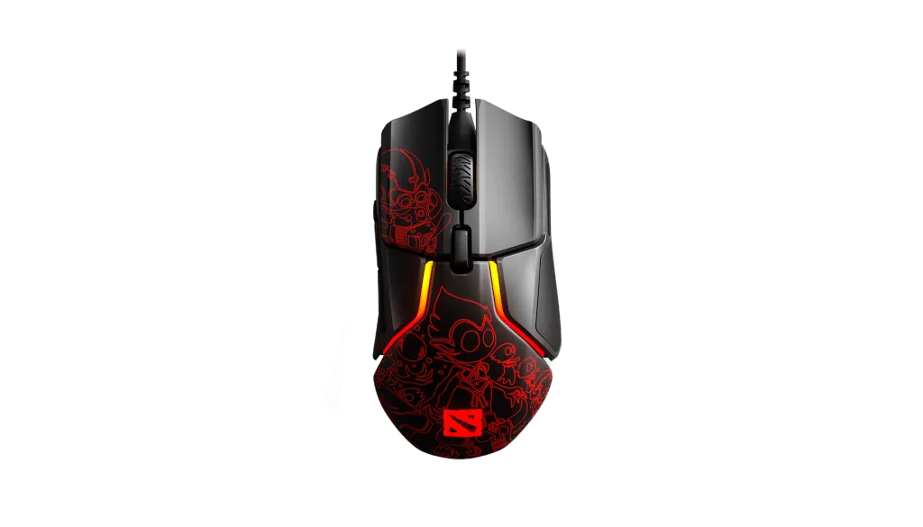Black And Red RGB Gaming Mouse Top View With Illuminated Controls PNG
