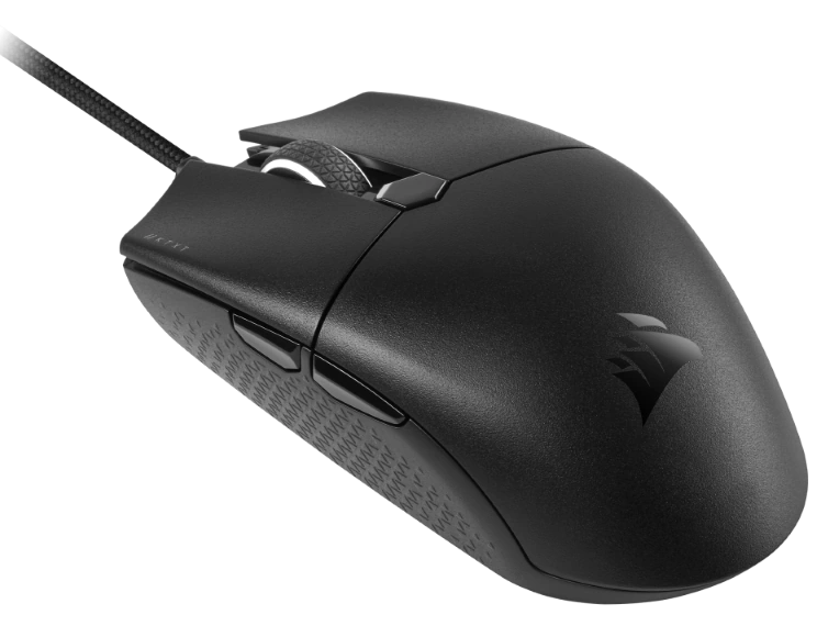 Black Corsair Gaming Mouse With Textured Side Grip And Scroll Wheel PNG