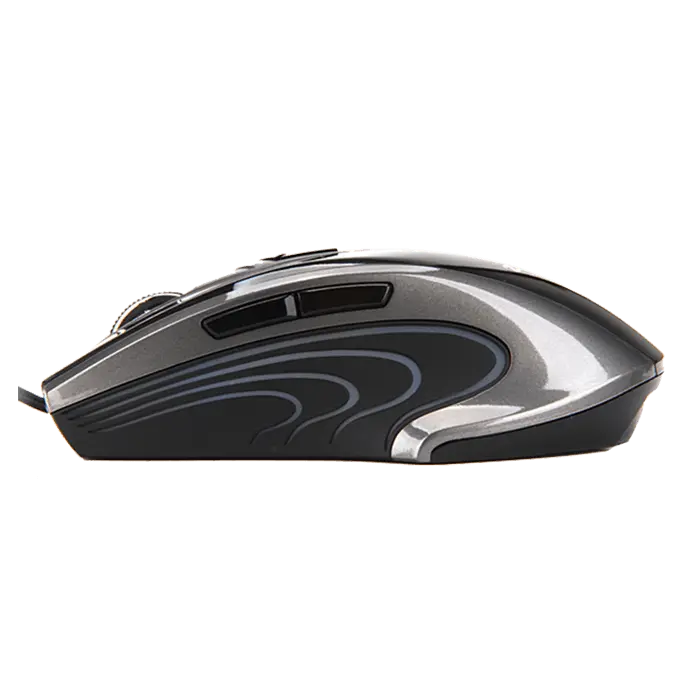 Black Ergonomic Gaming Mouse Side Profile With Silver Accent PNG