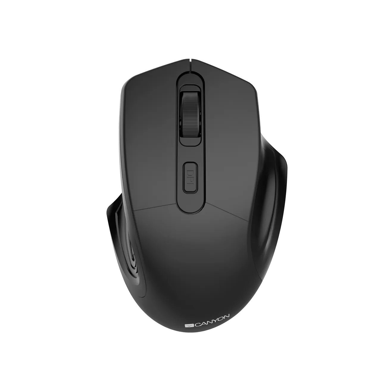 Black Ergonomic Wireless Mouse Top View With Scroll Button PNG