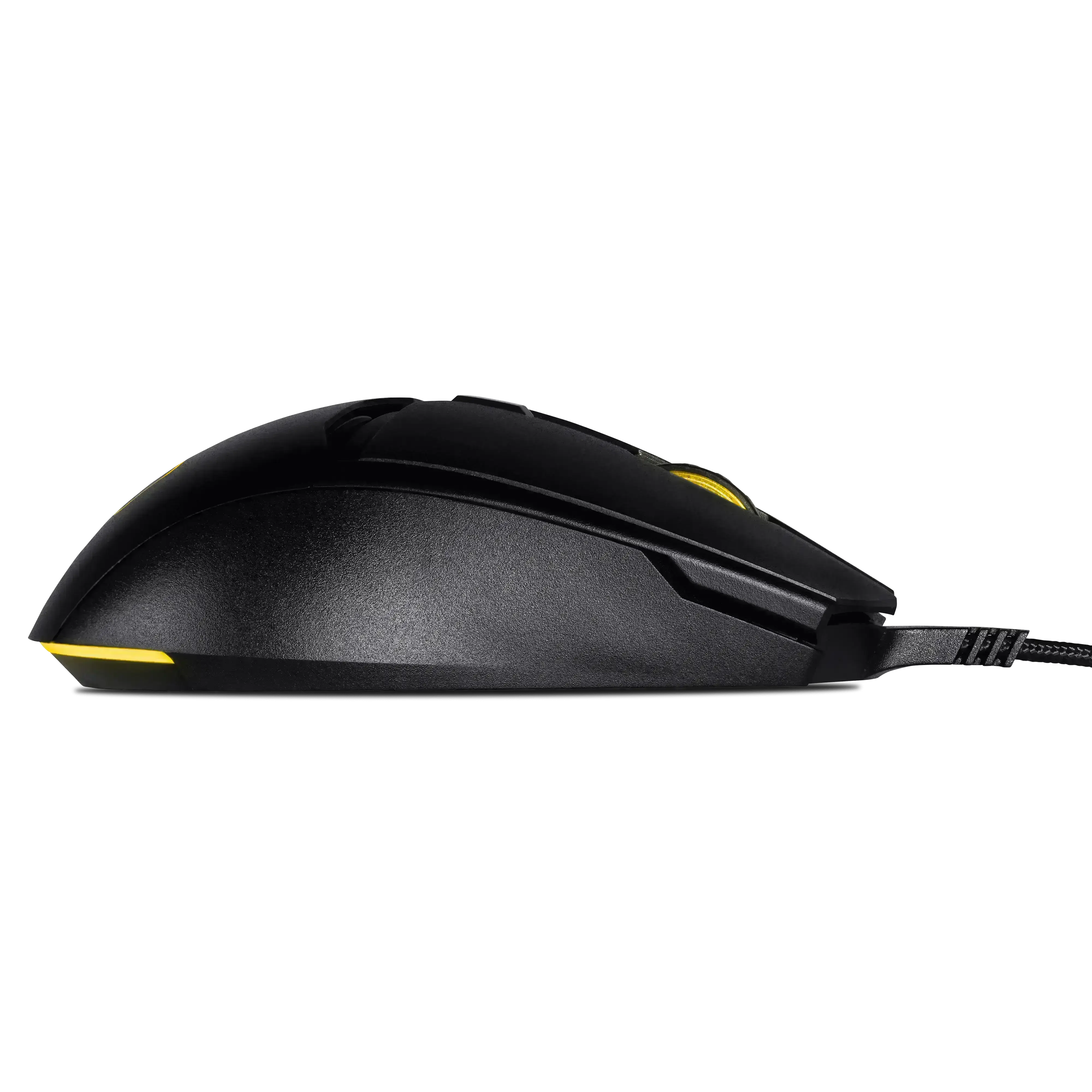 Black Gaming Mouse Side Profile With Yellow Accent Detail PNG