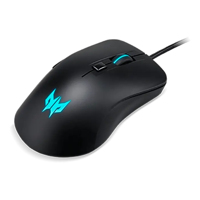 Black Gaming Mouse With Cyan RGB Logo And Colorful Side Lighting PNG