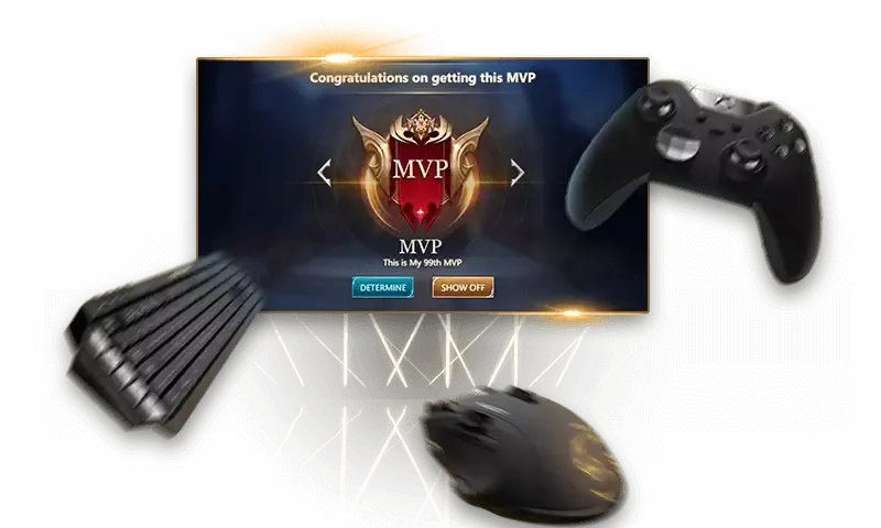 Gaming Keyboard Mouse And Controller Setup With Achievement Screen PNG