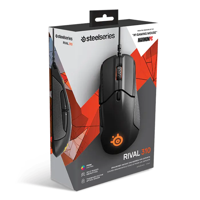 Gaming Mouse Retail Packaging Box With Black Mouse Inside PNG