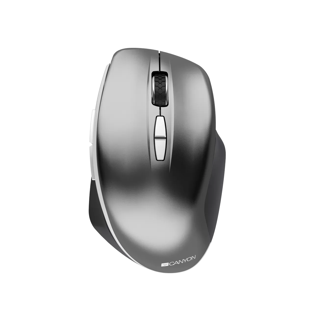 Silver Wireless Optical Mouse Top View With Center Scroll Wheel PNG