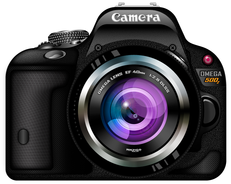 Black Digital Camera Graphic With Large Colorful Lens Illustration