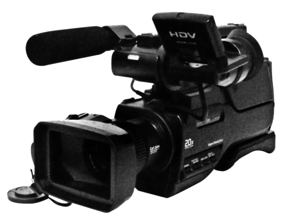 Black HDV Handheld Video Camera With Microphone And Viewfinder