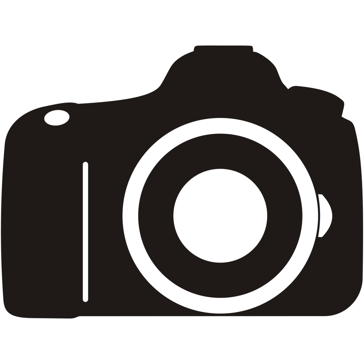Black Retro Camera Silhouette With Round Lens And Side Grip