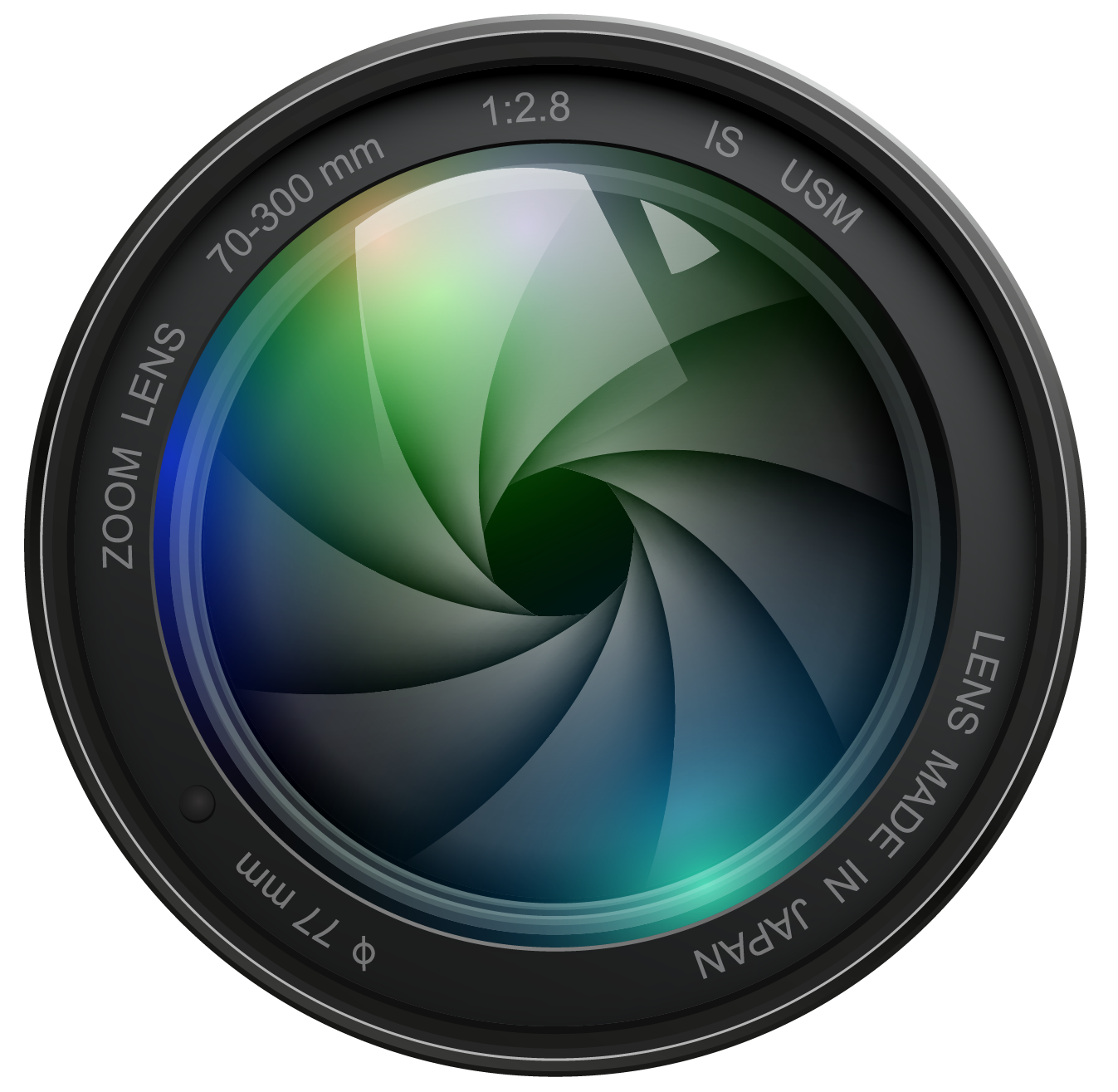 Close Up Camera Lens Glass With Colorful Aperture Reflection Graphic