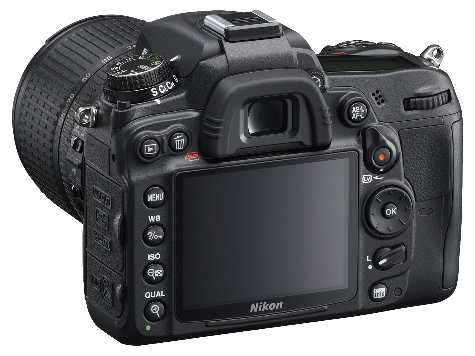 Nikon DSLR Camera Rear View With LCD Screen And Control Buttons