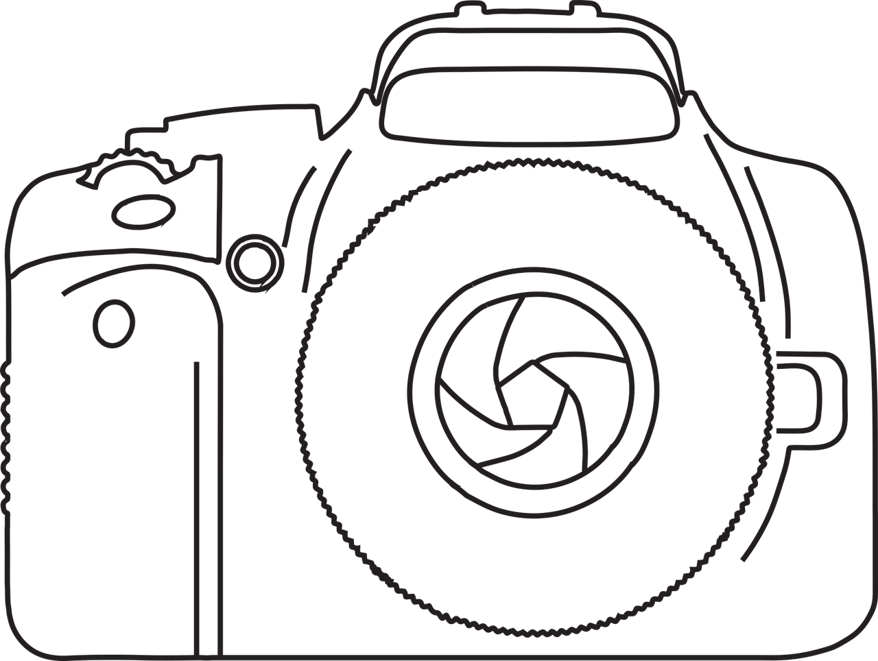 Outline Drawing Of DSLR Camera With Pop Up Flash And Lens