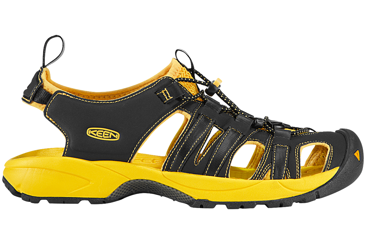 Black And Yellow Hiking Sandal With Rugged Outdoor Traction Sole