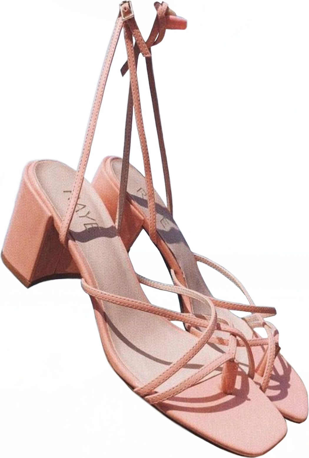 Blush Pink Lace Up High Heel Sandals With Ankle Ties