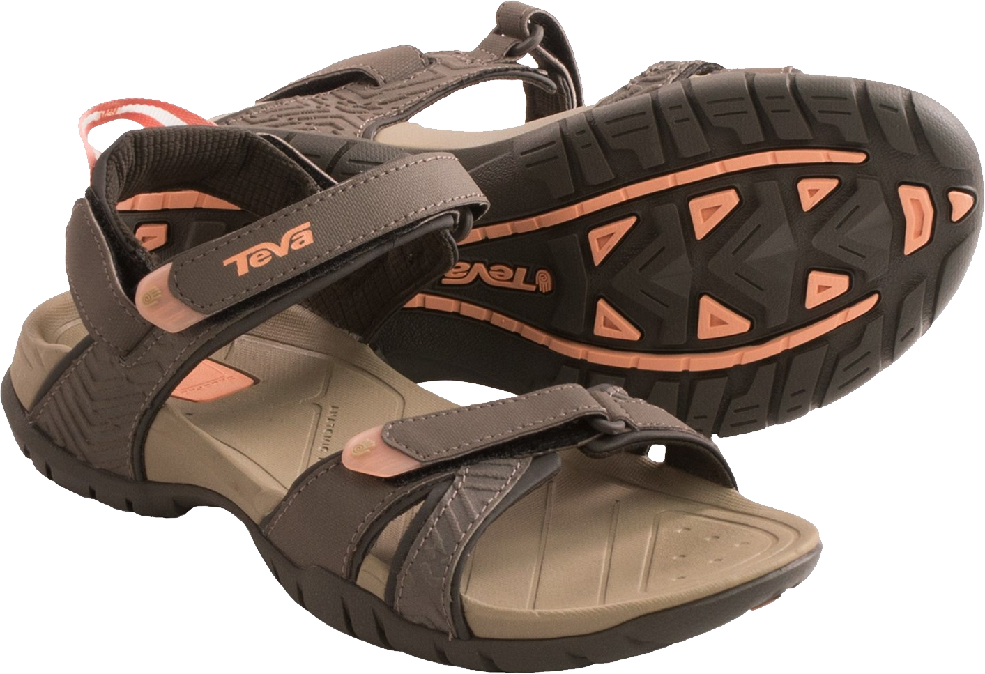 Brown Outdoor Hiking Sandals With Orange Trim And Grip Sole