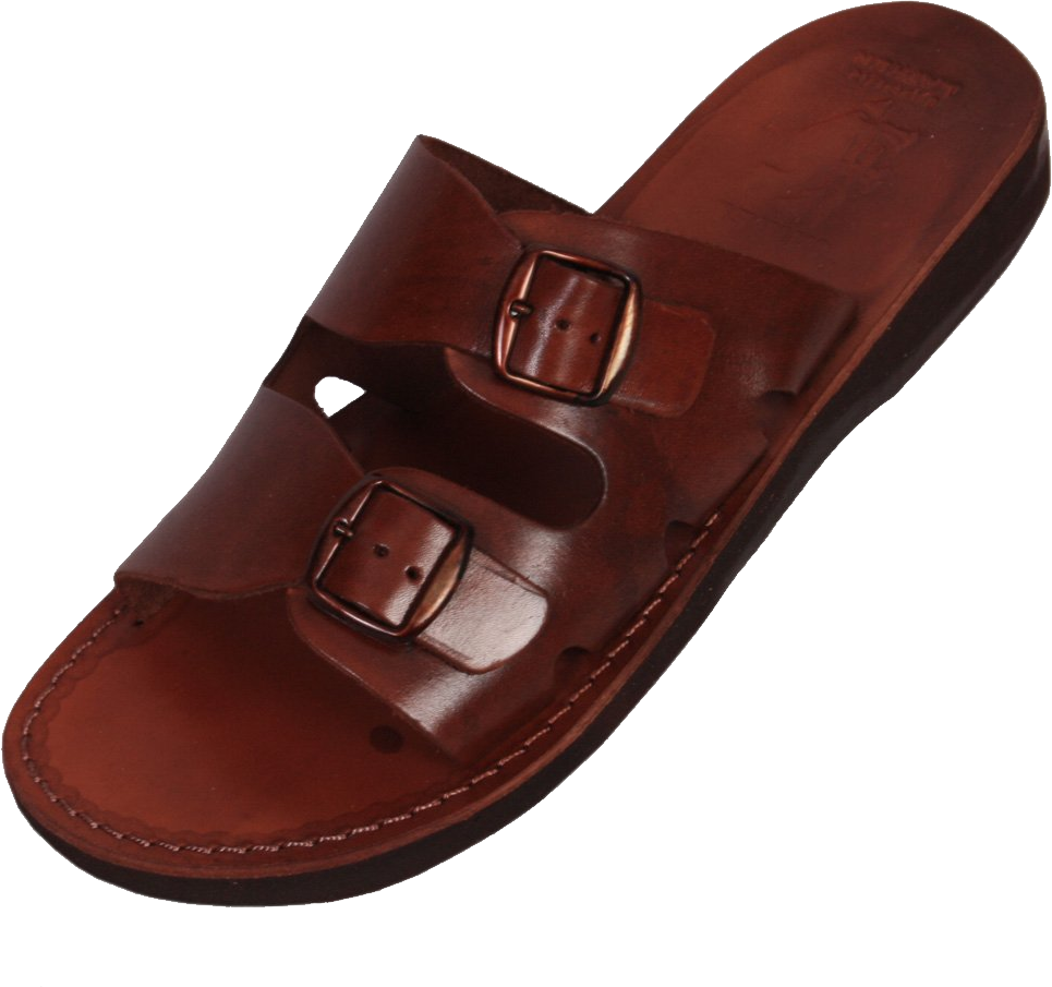 Dark Brown Leather Slide Sandal With Two Adjustable Buckles