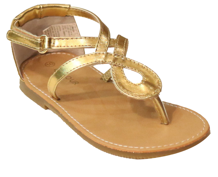 Gold Flat Sandal With Decorative Beaded Ankle And Toe Straps