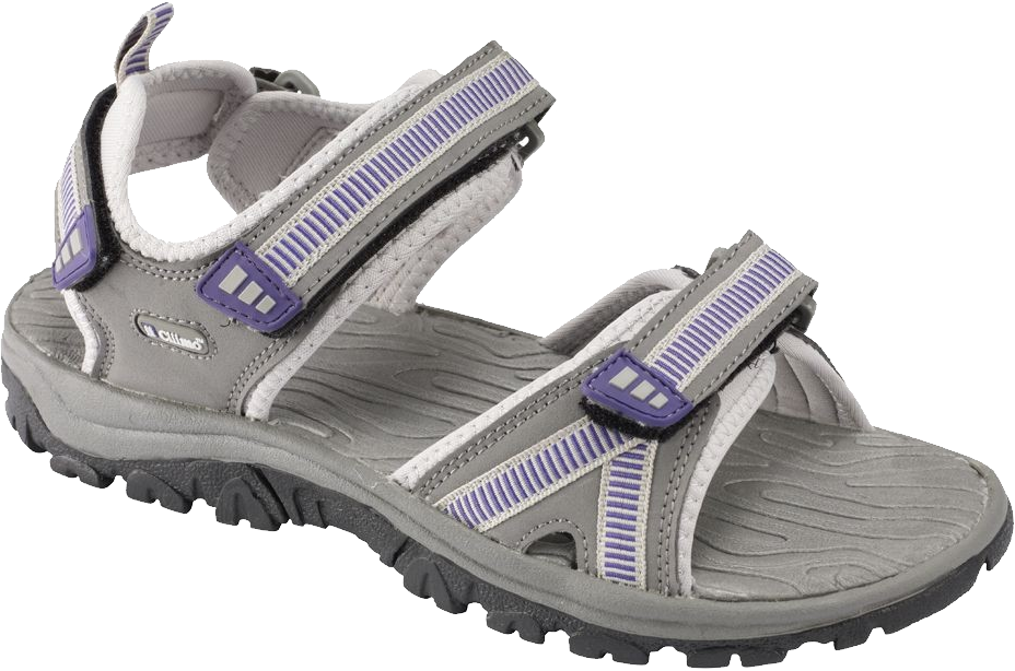Gray Sport Sandals With Purple Accent Straps And Rugged Soles