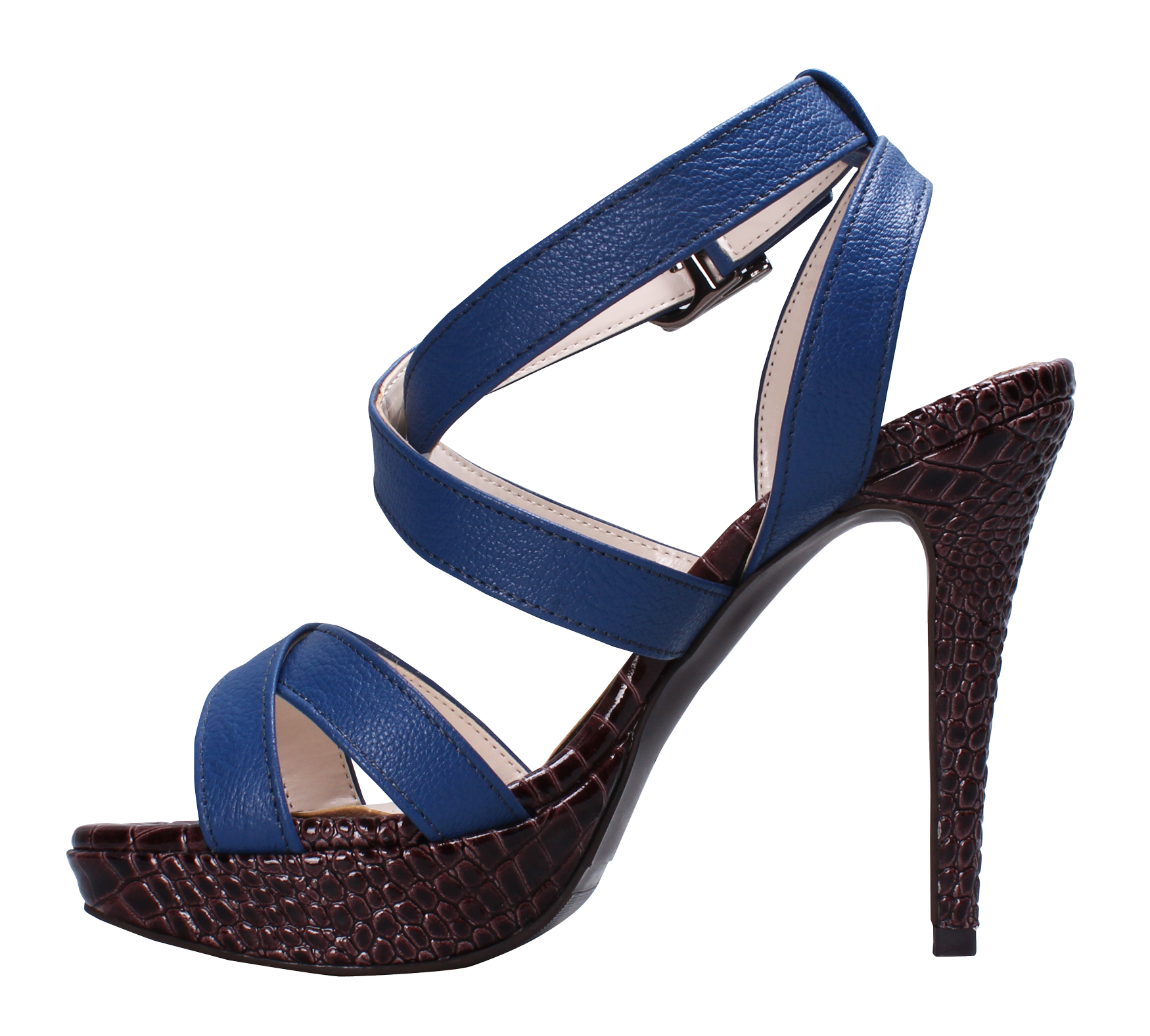 Navy Blue High Heel Sandal With Ankle Strap And Platform Sole