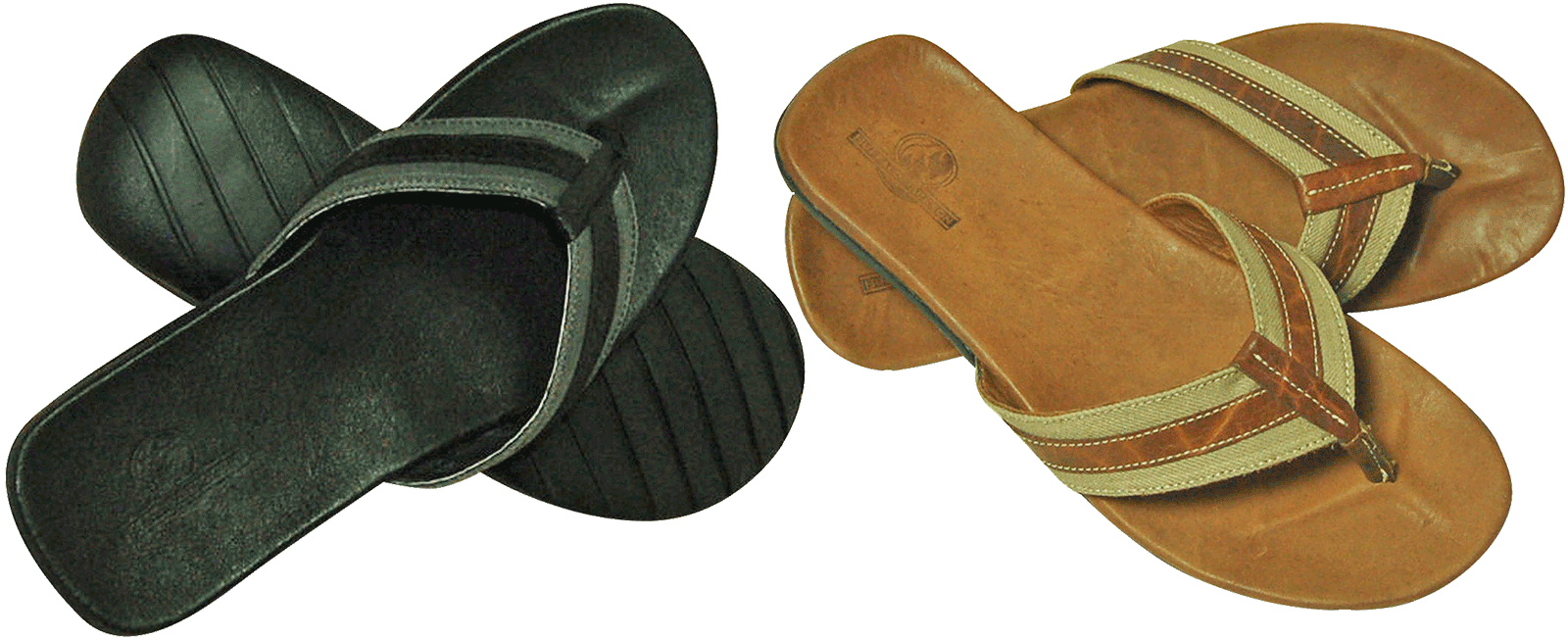 Pair Of Black And Brown Thong Sandals With Contoured Footbeds