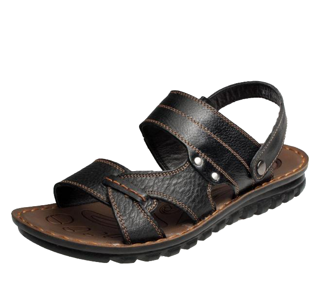 Pair Of Black Leather Strap Sandals With Buckle And Stud Details
