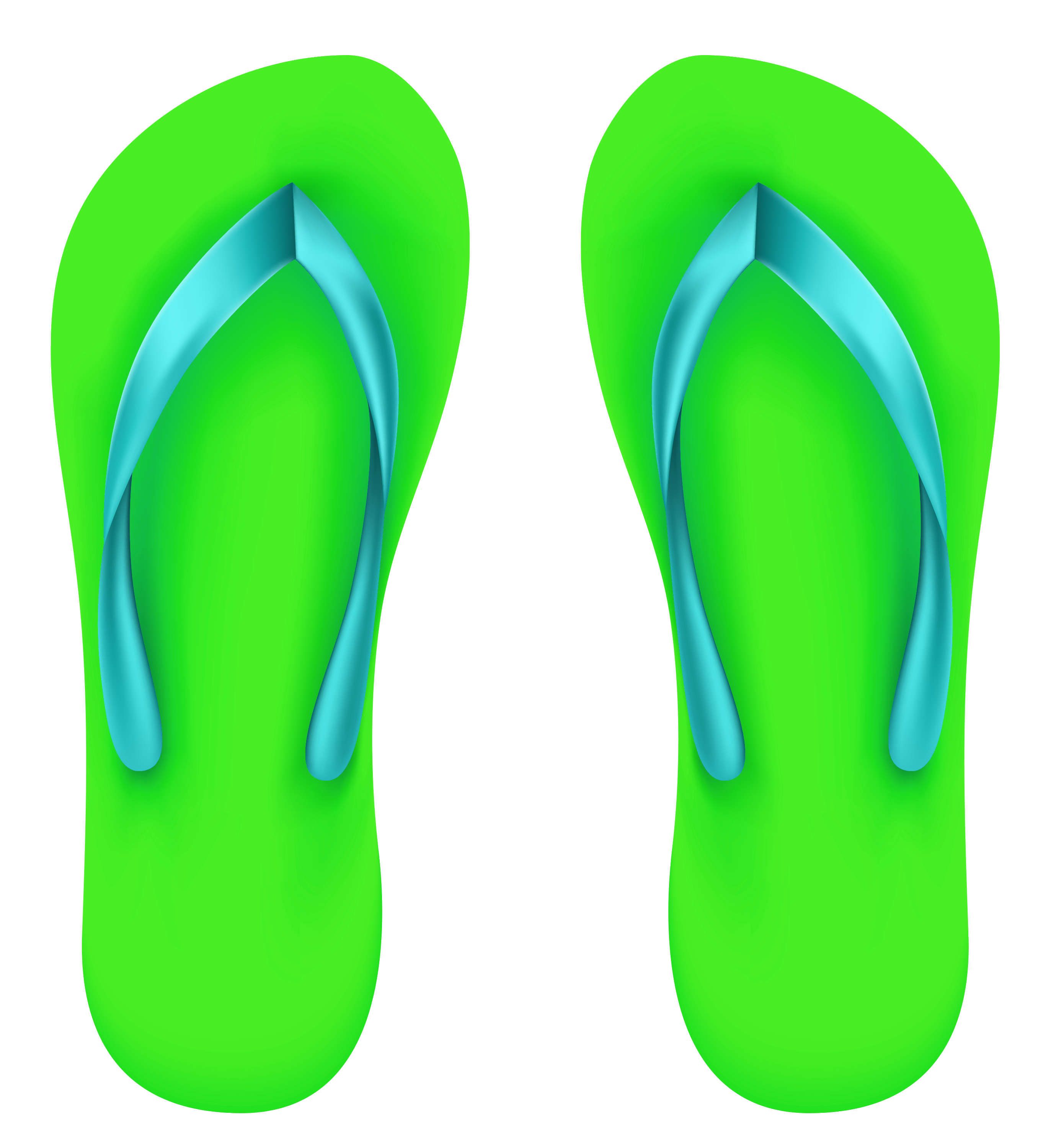 Pair Of Bright Green Flip Flops With Blue Thong Straps