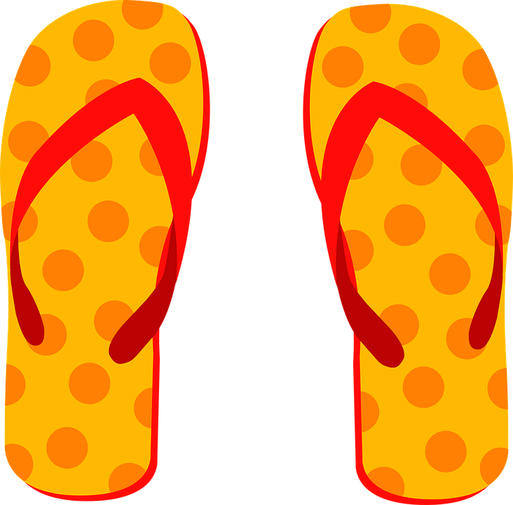 Pair Of Orange Polka Dot Flip Flops With Red Straps Cartoon Graphic