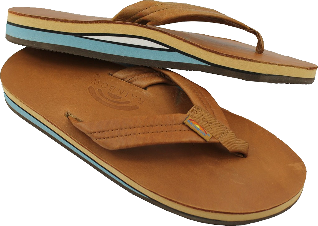 Tan Leather Flip Flop Sandals With Layered Colorful Platform Soles