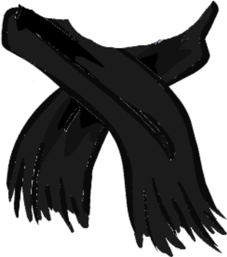 Black Crossed Scarf Illustration With Loose Fringe Ends