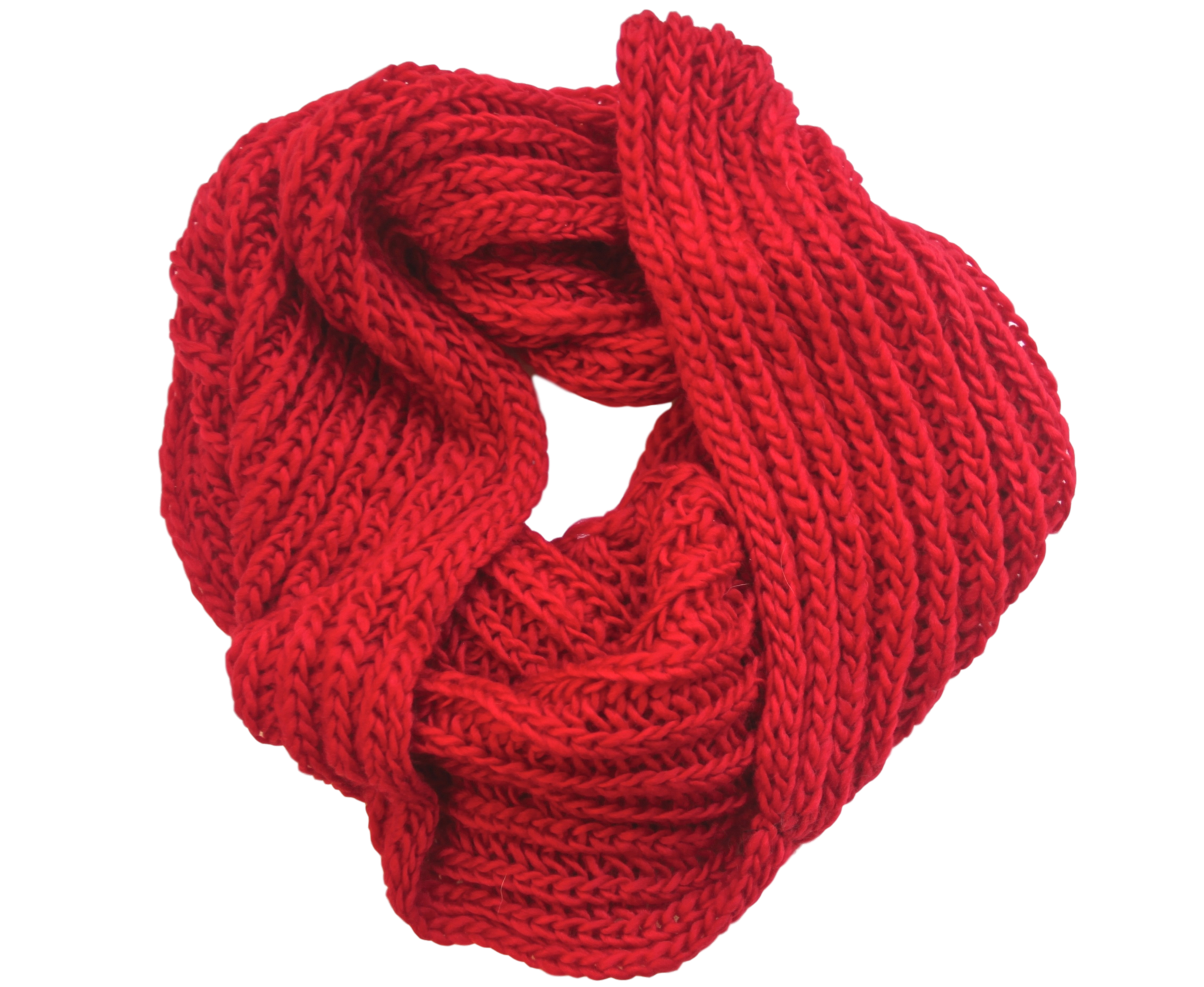 Bright Red Chunky Knit Infinity Scarf With Ribbed Loop Design