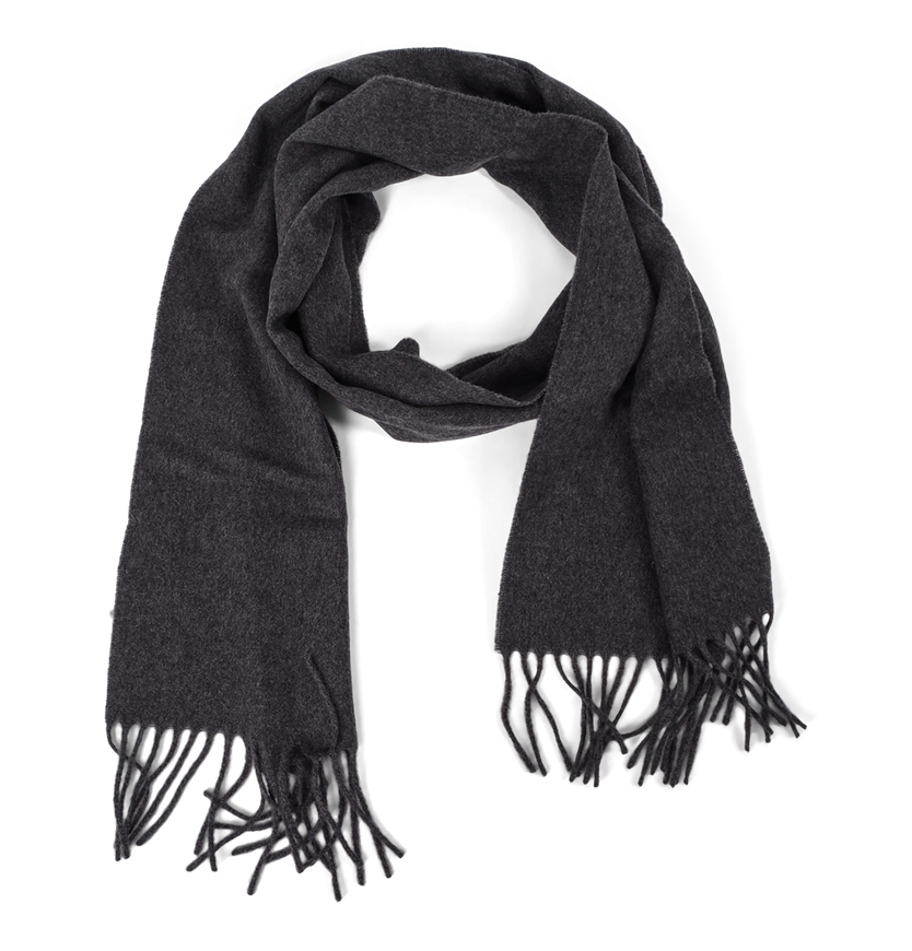 Charcoal Gray Knit Scarf Loop With Long Fringe On Both Ends
