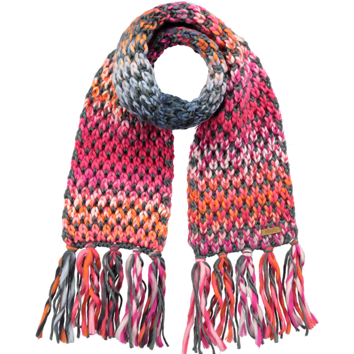 Colorful Crochet Scarf In Pink Blue And Cream With Tassel Fringe