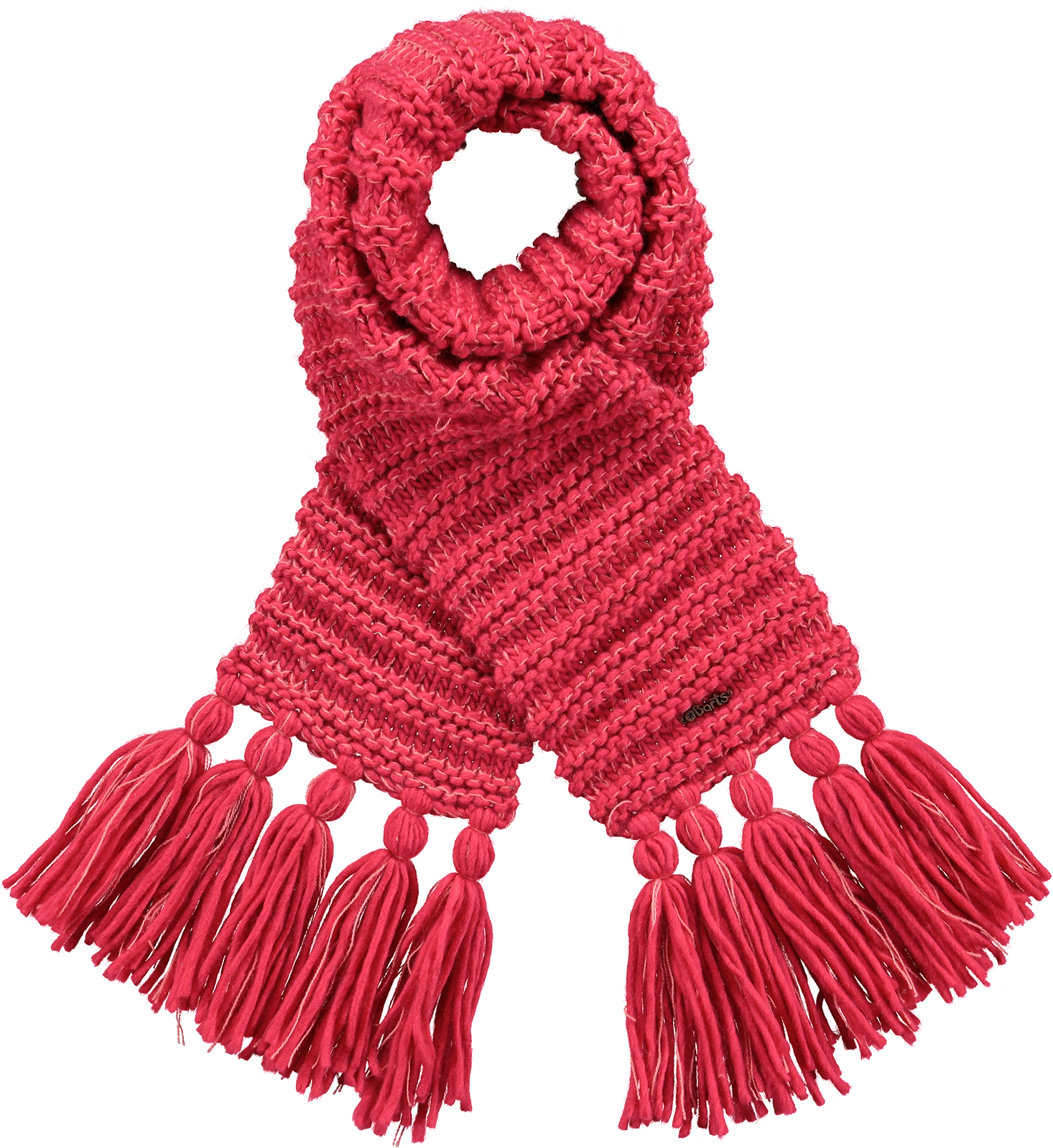Coral Pink Chunky Knit Scarf With Twisted Texture And Fringe