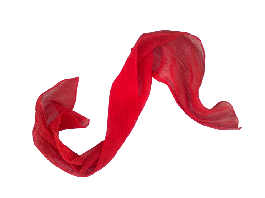 Flowing Red Chiffon Scarf With Sheer Fabric And Curved Ends